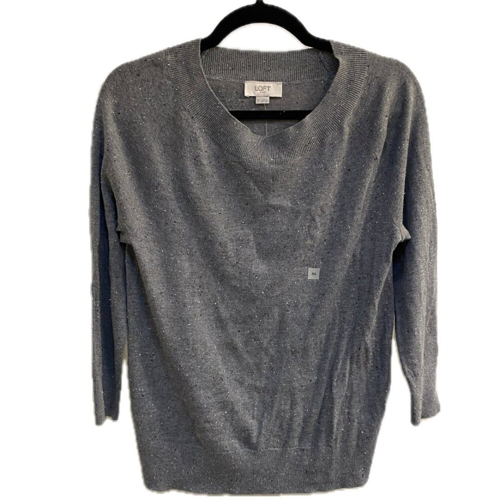 Women’s Loft Outlet Size XS Gray Pull Over Nubby Sweater Top 3/4 sleeve
